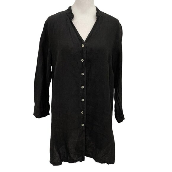 Cut Loose 100% Linen Button Down Tunic Top Lagenlook Classic Black size Medium - Picture 1 of 5